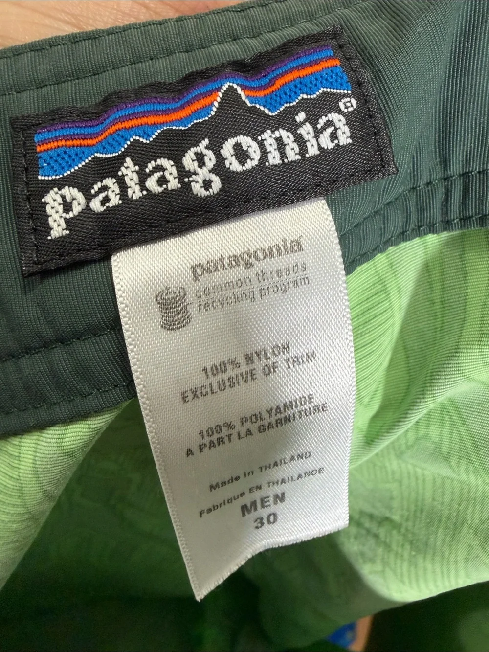 Patagonia Green Patterned Hybrid Board Shorts with Black Waistband